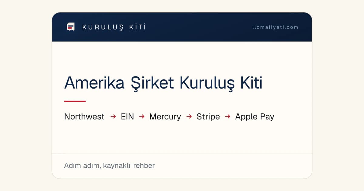 Amerika Şirket Kuruluş Kiti kapağı; kuruluş, EIN, banka ve ödeme adımları