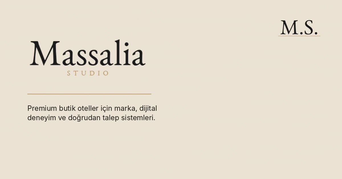 Krem zemin üzerinde Massalia Studio logosu ve butik otellere yönelik tanıtım kapağı